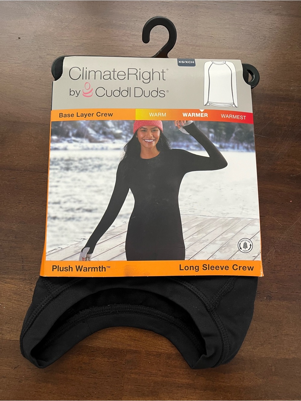 Cuddl Duds Black ClimateRight Long Sleeve Base Layer Crew XS